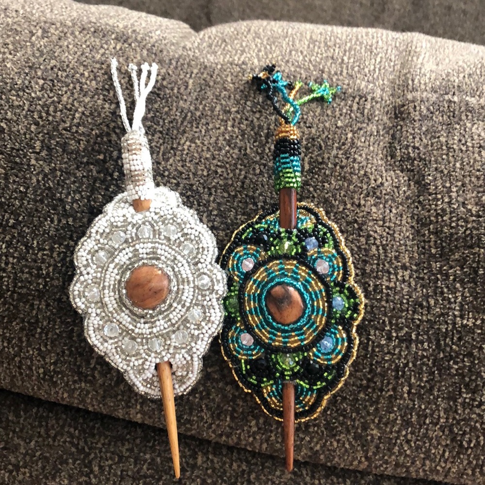 Hand beaded hair pins never worn